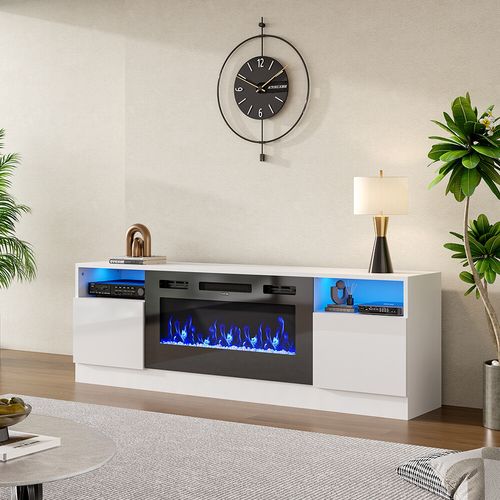 Modern 70" TV Stand Cabinet Unit with 12 LED Light Insert 32" Electric Fireplace — image 7