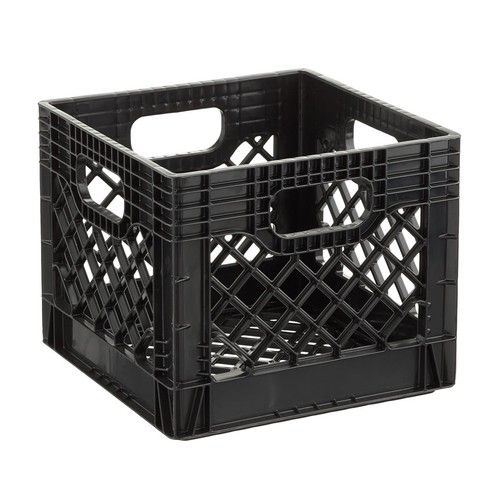 Juggernaut Storage 16QT Heavy-Duty Plastic Milk Crate Black with Built-in Handle