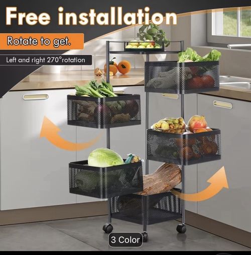 6-Tier Kitchen Rotating Storage Trolley Cart Mobile Vegetable Shelf Rack — image 2