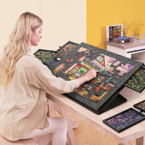 1000pcs Tilting Puzzle Board with 2-in-1 Stand & Cover Felt Mat 6 Sorting Drawer — image 7