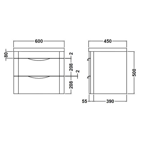 Nuie Parade Wall Hung 2-Drawer Vanity Unit & Polymarble Basin Gloss White Modern — image 2