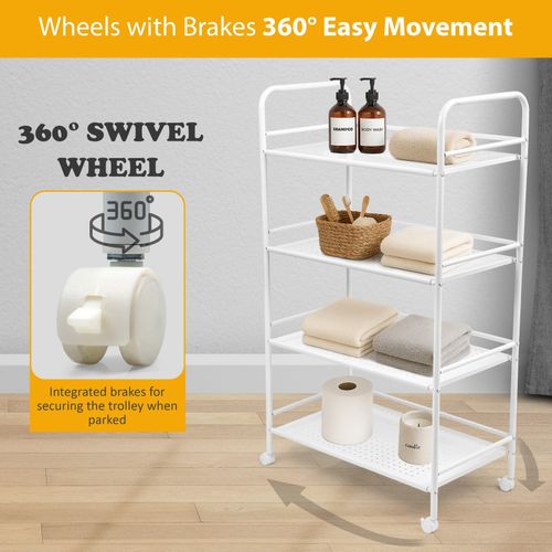 Large Beauty Trolley Cart 4 Shelves Salon Spa Storage Trolley on Wheels White — image 7