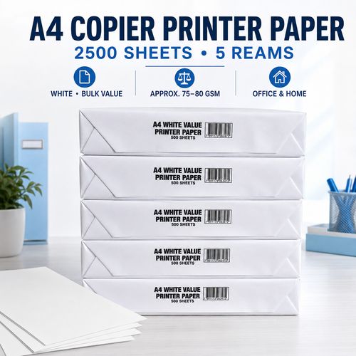 A4 copier printer paper 2500 sheets  white 5 reams bulk value Office home — image 1