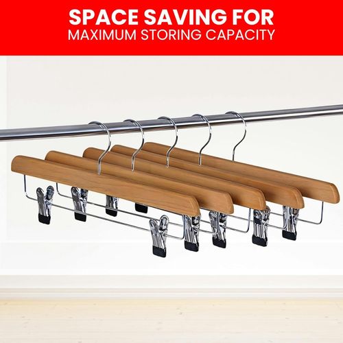 Wooden Hangers With Clips, Clamp Trousers Skirt Hangers For Clothes Space Saver — image 8