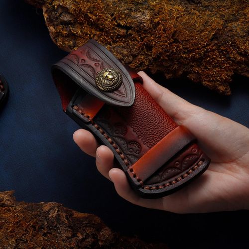 4in Folding Knife Holder Sheath Leather Storage Pouch + Snap Closure Belt Loop — image 10