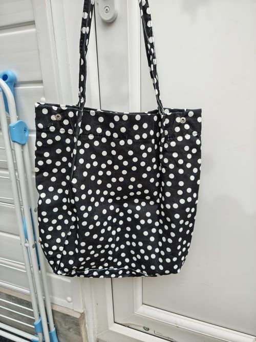 Black & White Polka Dot Cotton Fabric Lined Tote Bag Medium 30x32x10cm — image 2