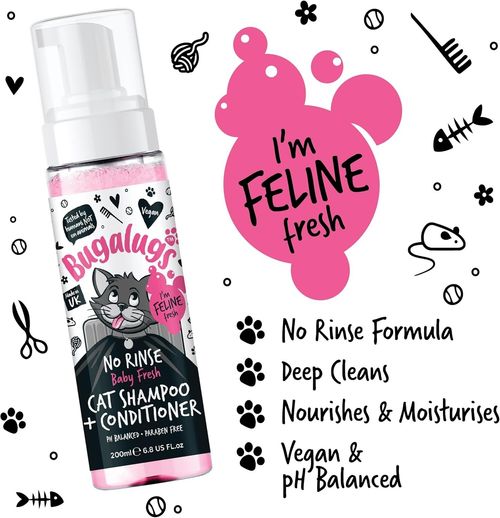 No Rinse Cat Shampoo & Conditioner 200ml Bugalugs Baby Fresh Fragrance Waterless — image 4