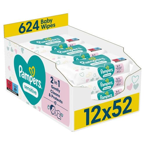 Pampers Sensitive Baby Wipes 52's - Pack of 12 (624 Wipes)