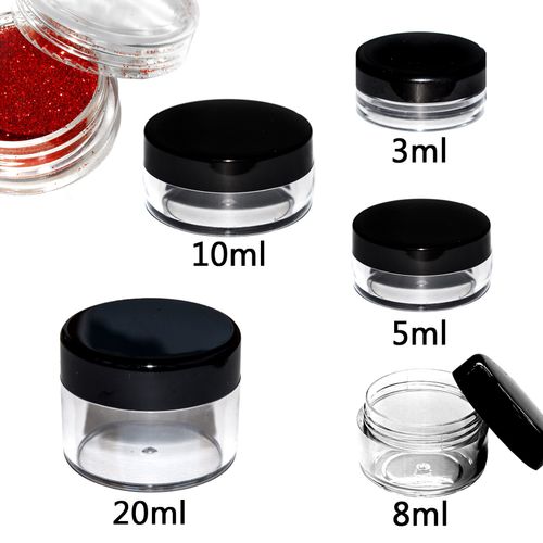 Small Round Plastic Jars Pots Containers Black White Clear Screw top Cosmetic  — image 1