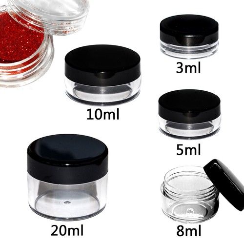 Small Round Plastic Jars Pots Containers Black White Clear Screw top Cosmetic 