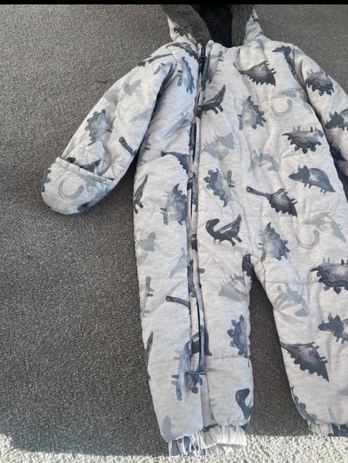 Boys Tu Baby Dinosaur Fleece-Lined Snowsuit - Age 9-12months