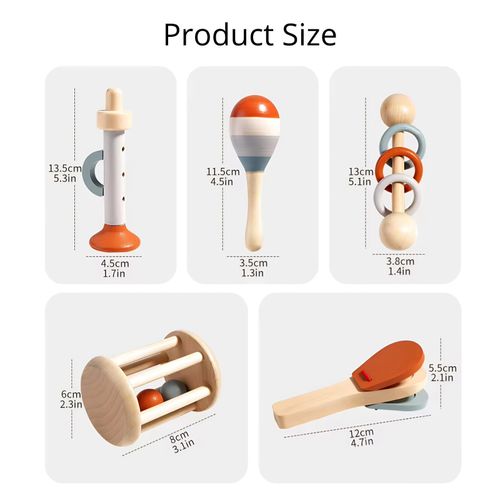 Wooden Teether Baby Musical Toy Sensory Toys Shake Jingle Rattle Toy Gift set — image 7