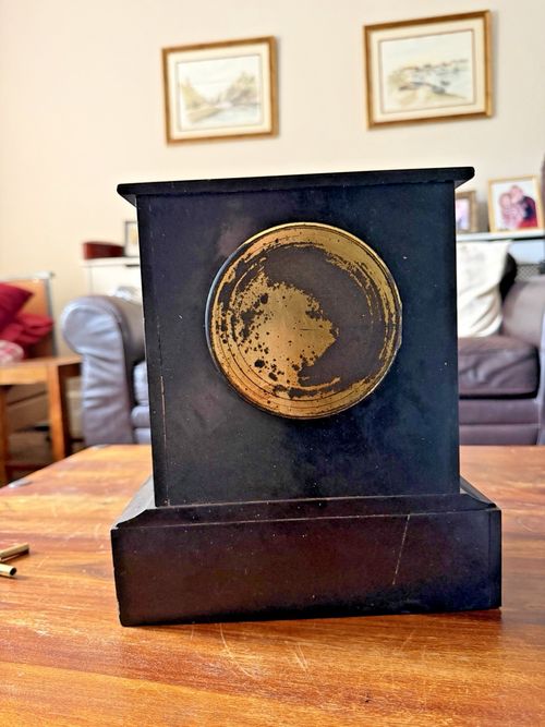 Large antique slate and marble timepiece mantle clock working order — image 3