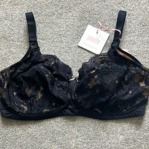 Panache Ada Beautiful Non-Wired Nursing Bra 38FF Black Lace and Latte Lining — image 1