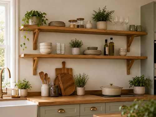 Rustic Wooden Handmade Scaffold Board Shelves Shelf, with 2 wooden Brackets/LW