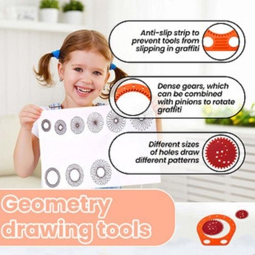 Spirograph Drawing Set Spiral Design Art Tool Gears Template Geometry Ruler 3pcs — image 5