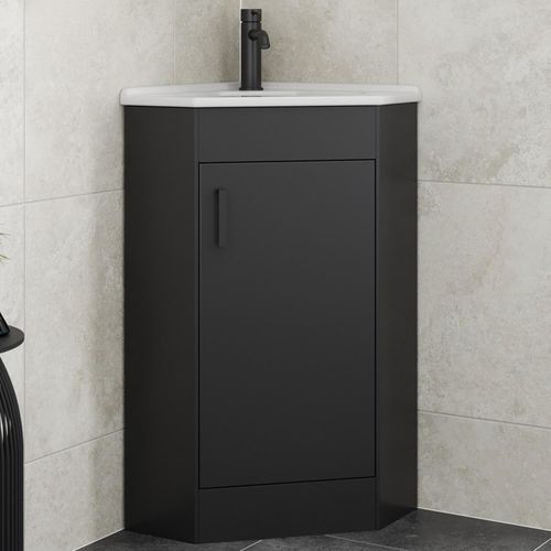 Bathroom Freestanding Corner Vanity Unit Basin Sink Single Door Matt Black 585mm — image 2