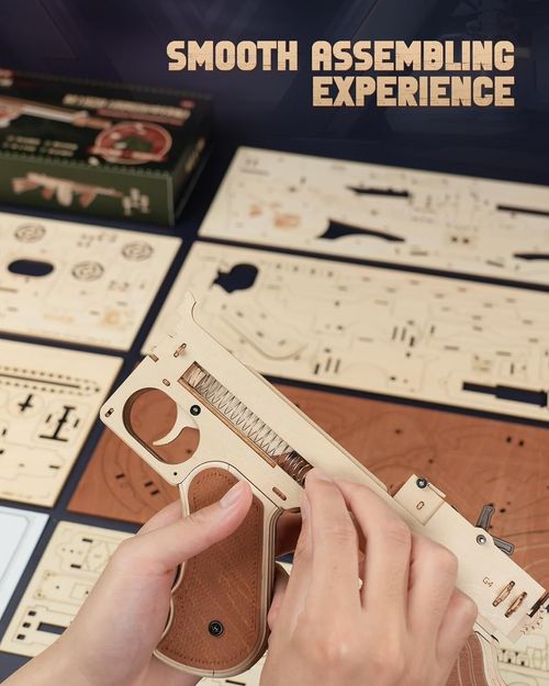 ROKR Thompson Submachine Gun 3D Wooden Puzzle Model Adults DIY Building Toys — image 8