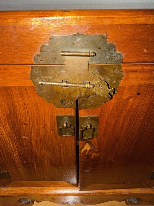 Chinese Wooden Storage Cabinet Box Hinged Lid Double Doors Iron Fittings — image 6