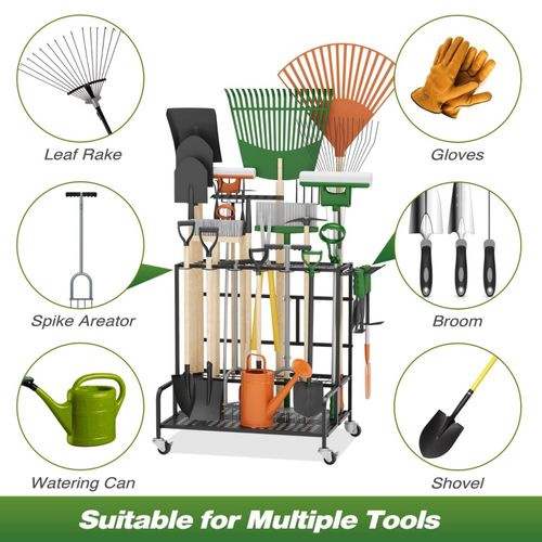 Garden Tool Organizer with Wheels Heavy-Duty Tool Holder with Hooks Space-Saving — image 7
