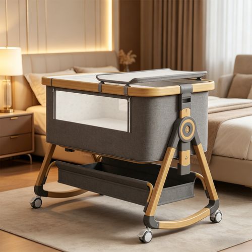 3 In 1 Baby Bedside Crib,6 Height Adjustable Baby Cot Bed With Mattress and Net — image 1