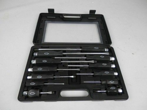 Screwdriver Set Heavy Duty 12 Piece Engineers Mechanics With Hex Bolsters +Case