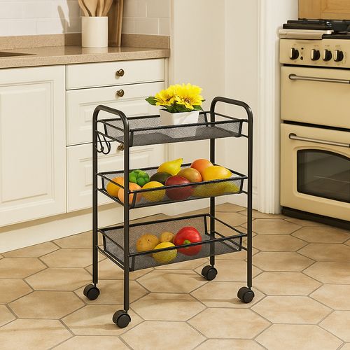 3 Tier Rolling Storage Trolley Cart Metal Kitchen Vegetable Basket Rack Wheels — image 5