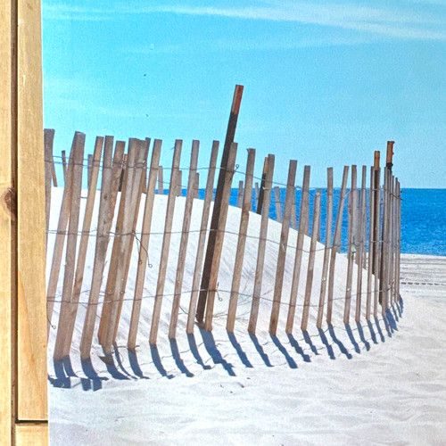 Framed Wooden Horizontal Beach Seascape Print Sand Dunes & Fence Wall Art