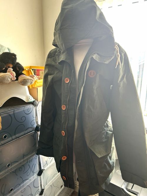 Fred Perry Men's Green Hooded Parka Jacket Polyester Button/Zip Size M