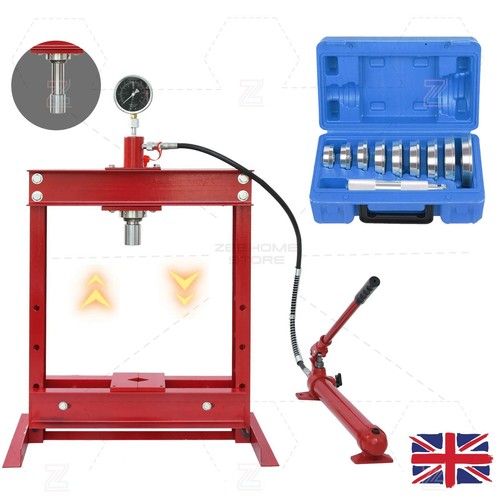 12 TON HYDRAULIC WORKSHOP PRESS / SHOP PRESS /PRESS PIN KIT & 10 BEARING DRIVER