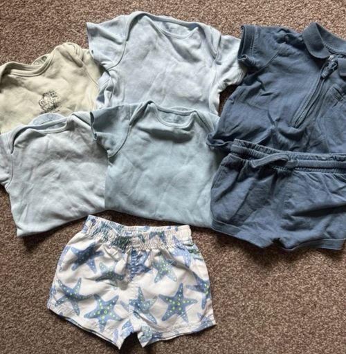 Unisex Baby Outfit Set Bodysuit Shorts Trousers Blue White Beige Starfish — image 2