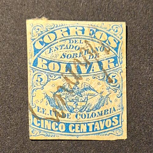 Stamps Colombia- Bolivar, 1874, spring tension cancellation 