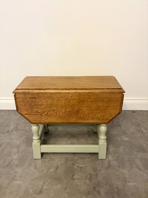 Vintage country Solid Oak Drop Leaf Swivel Top Occasional Side Table sage green — image 6