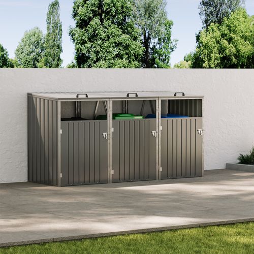 Triple Wheelie Bin Storage Metal Store Cover Garden Rubbish Dustbin 3 Shed House — image 3