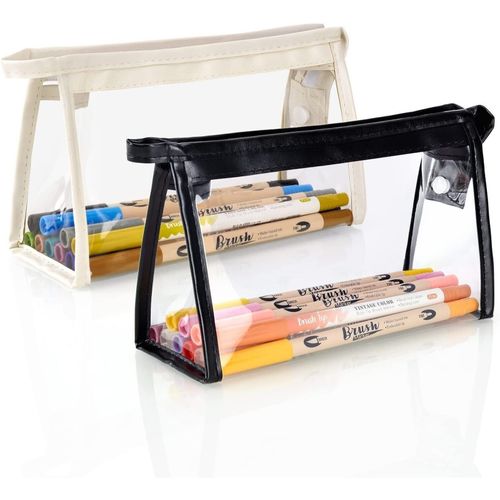 Clear Plastic Pencil Case Large Capacity Exam Big Cosmetics School College x2 — image 12