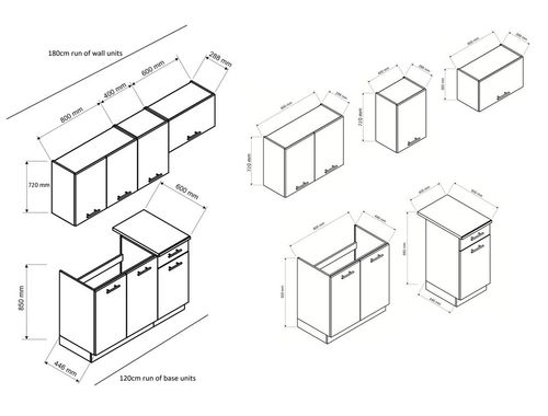 Kitchen Cabinets 5 Units Complete Kitchenette Small Set 180cm Black Grey Lina — image 4