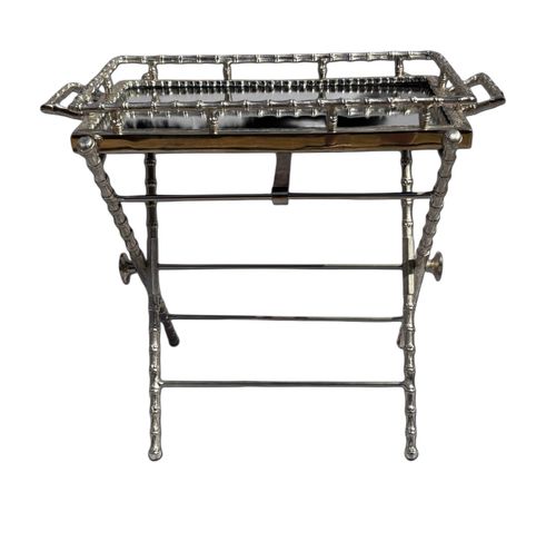 Mid-Century Mirrored Faux Bamboo Serving Table Silver Tone French Vintage 1960s — image 1