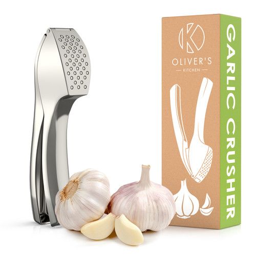 Premium Garlic Press Easy to Use and Clean Garlic Crush Large -  Olivers Kitchen