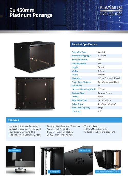 Platinum Enclosures 9U 450 deep Wall Mounted or Floor Standing Data Cabinet — image 9