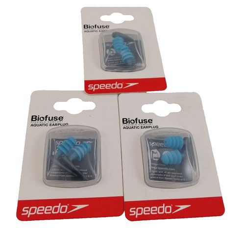 Speedo Biofuse Aquatic Earplug X 3 Swimming One Size Grey/Blue Reusable Case New