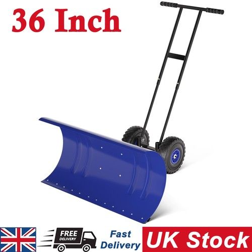 Manual Snow Shovel with Wheels 36" Wide Snow Plough Heavy Duty Metal Snow Pusher