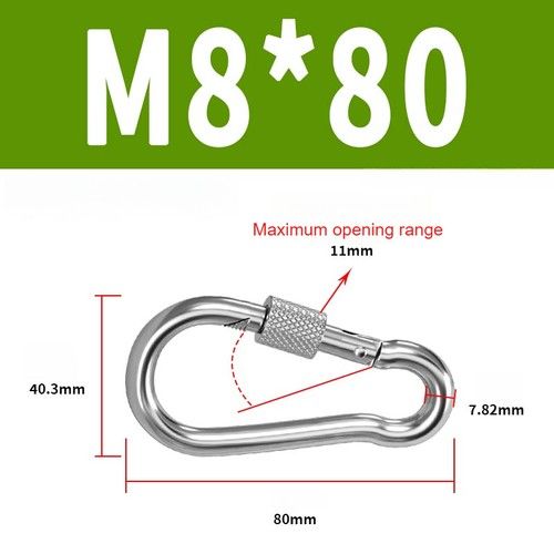 Carabiner Clip With Screw Nut Heavy Duty Snap Hook Spring Clip Stainless Steel