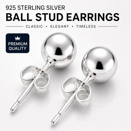 Pair Genuine 925 Sterling Silver Ball Bead Studs Earrings Round Stud Earrings UK