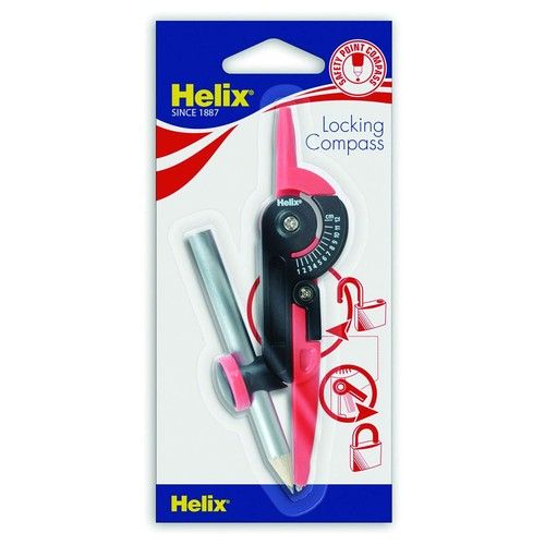 Helix Oxford Lockable Compass Metal Geometry Maths Drawing School Tool Kids 6+