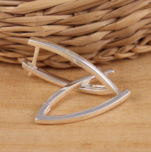 Solid 925 Sterling Silver Plain V-Shaped Hoops Stylish Earrings Gift Boxed — image 3