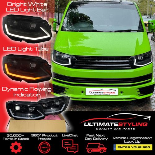 VW Transporter T6 LED DRL Headlights 2015-20 Dynamic Sequential Flashers Black — image 1