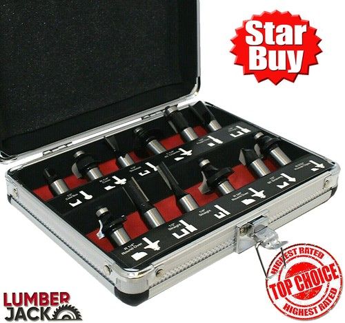12pc Router Bit Set 1/2" Shank TCT Tipped Woodworking Tools in Aluminium Case
