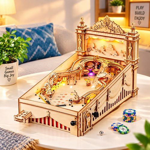 3D Wooden Pinball Machine Robotime Rokr Build Yourself Model Kit — image 1