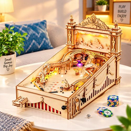 3D Wooden Pinball Machine Robotime Rokr Build Yourself Model Kit
