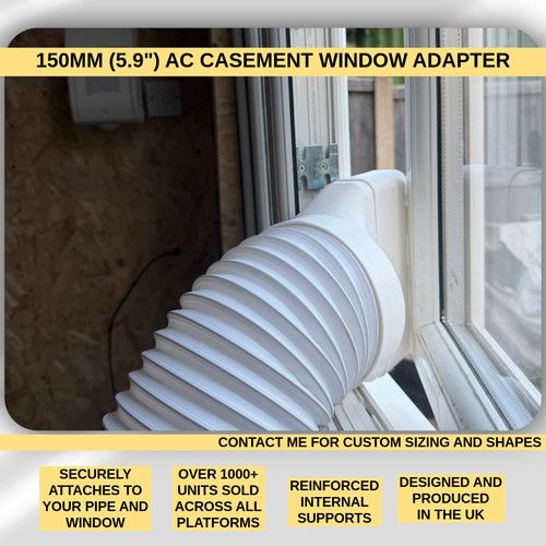 High Flow Air Con Casement Window Adapter Connector AC 150mm 5.9" Side Hinged